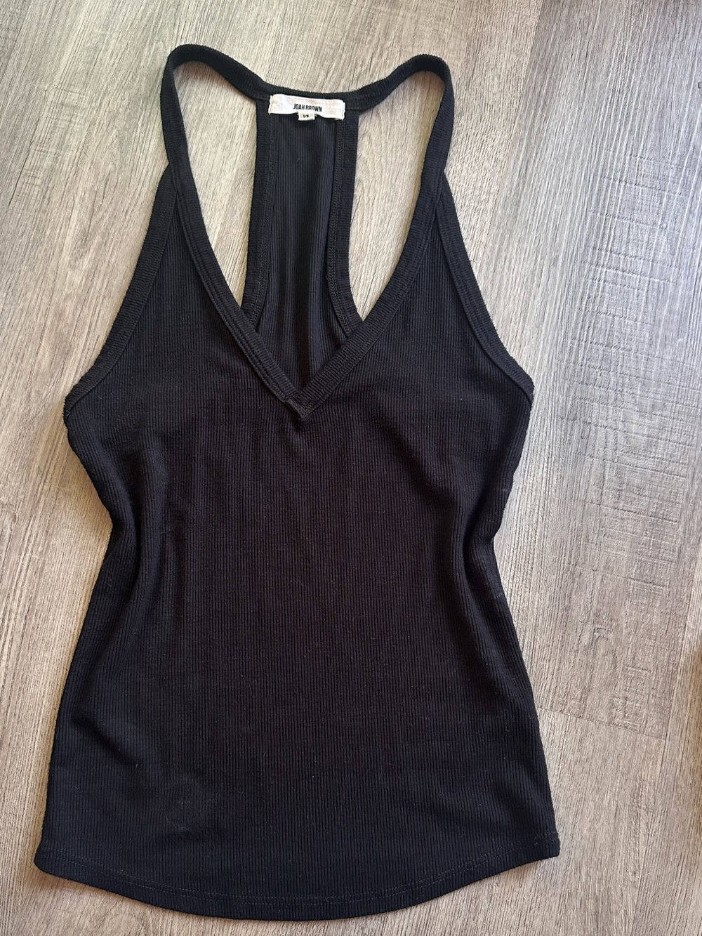 Joah Brown Black Ribbed Racerback V-Neck Tank